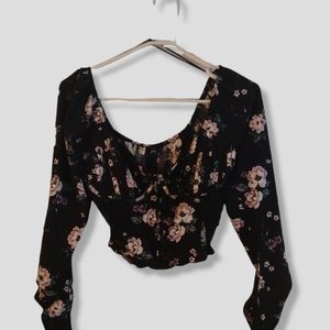 Long sleeve blouse off-shoulder top Milk & Honey ,M Size Floral Black